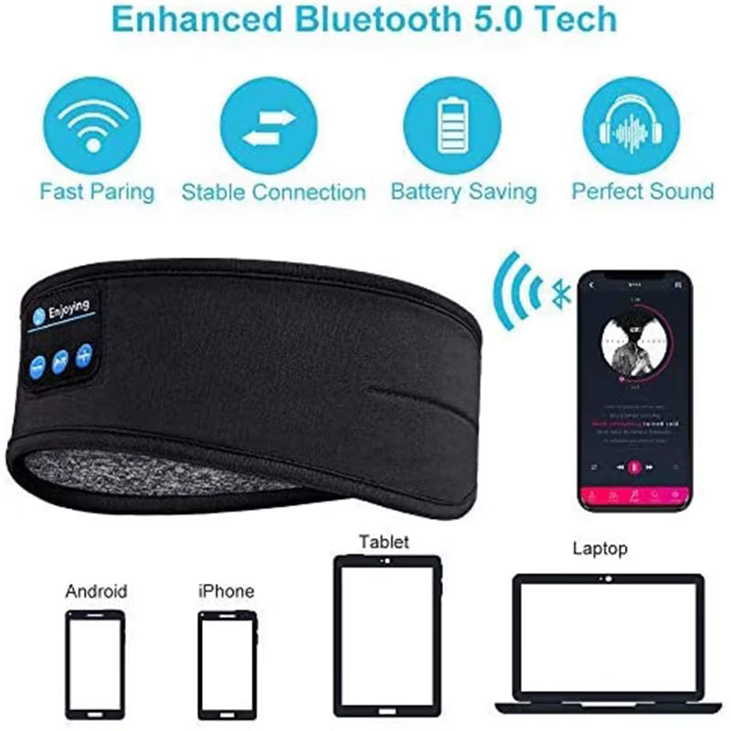 HOMEFISH BT Earphones Sports Sleeping Headband Elastic Wireless Headphones Music Eye Mask Wireless
