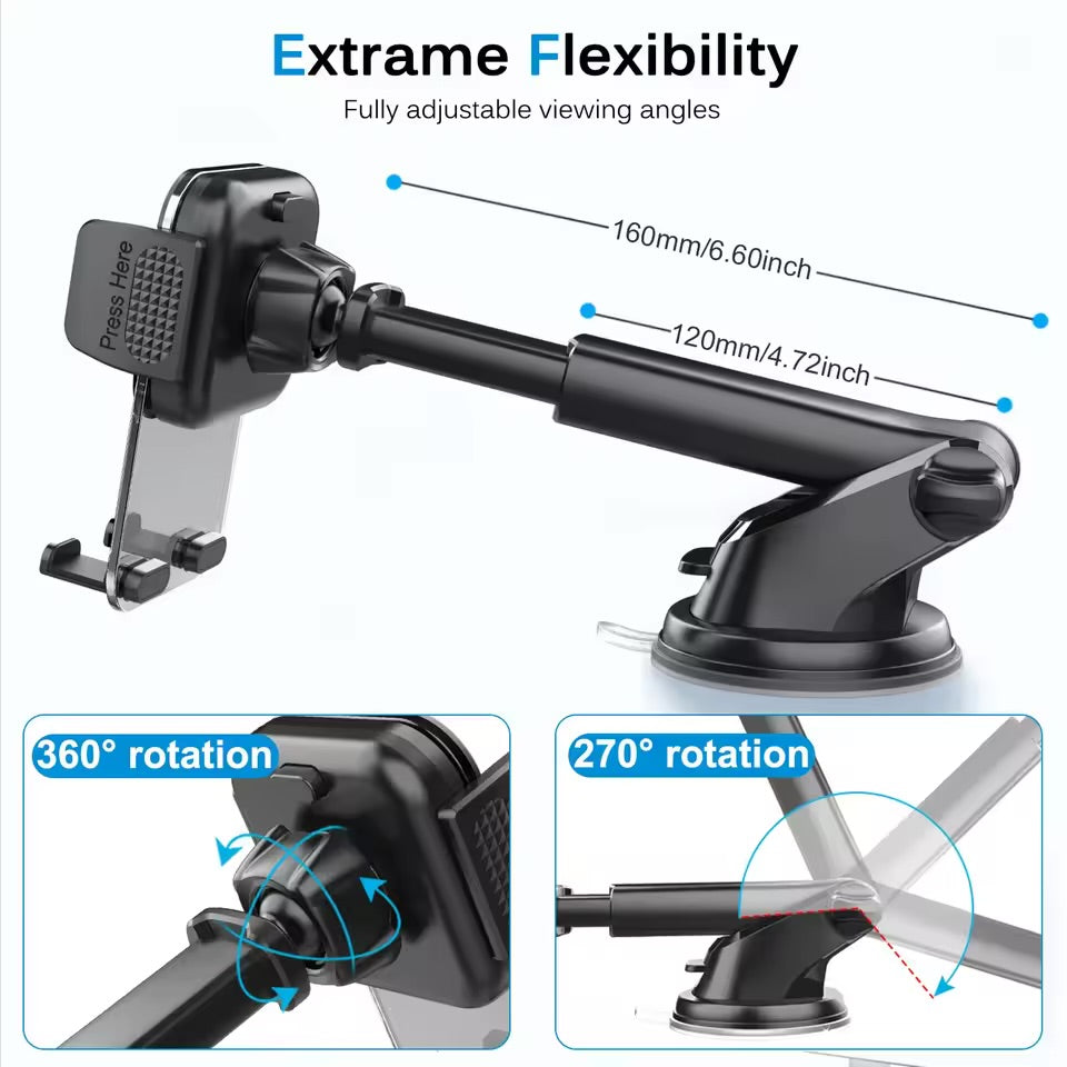 Car Phone Holder for Dashboard Windshield Acrylic Cellphone Mount Clip Support Stand for 4.7-7" Mobile